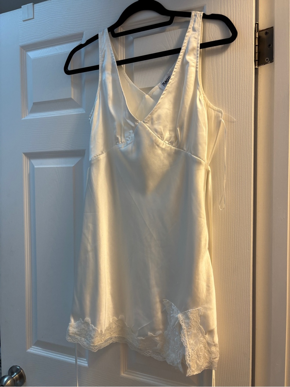 Princess Polly White Satin Lace-Trim Mini Slip Dress